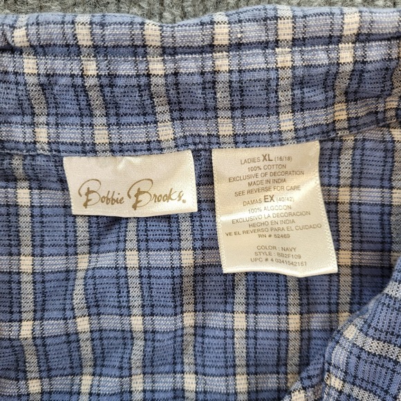 Bobbie Brooks size XL Plaid Fall Leaves Button Up long shirt Blue - Picture 6 of 6
